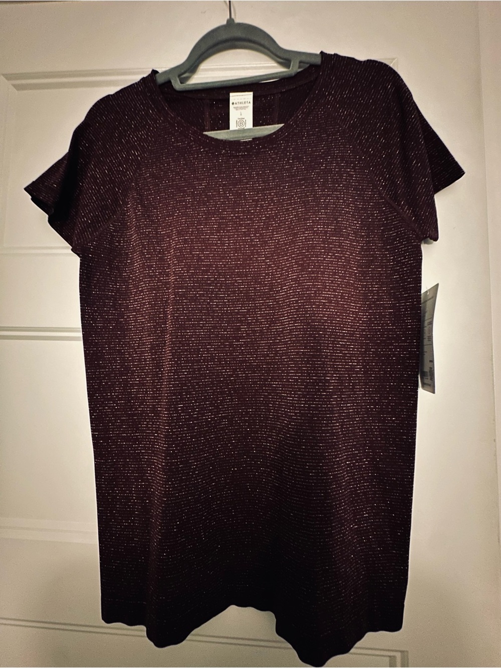 Athleta Shimmery Short Sleeve Tee in Deep Wine